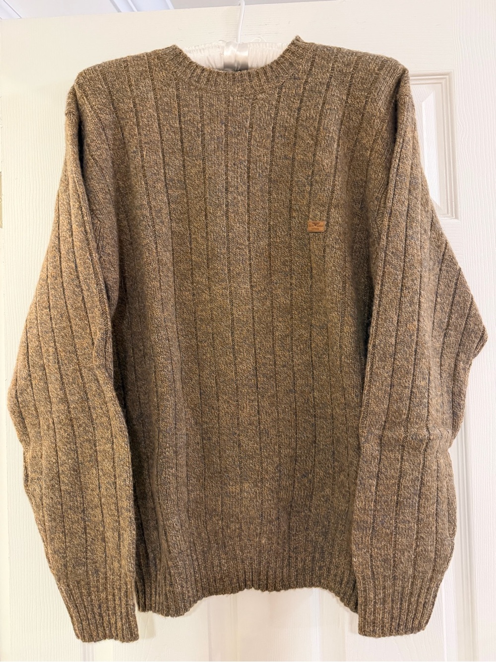 Les Copains Men's Ribbed Taupe Crewneck Sweater